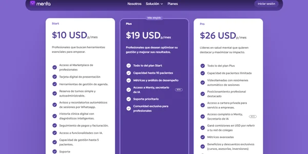 Planes de Menta Menta para Psicologos